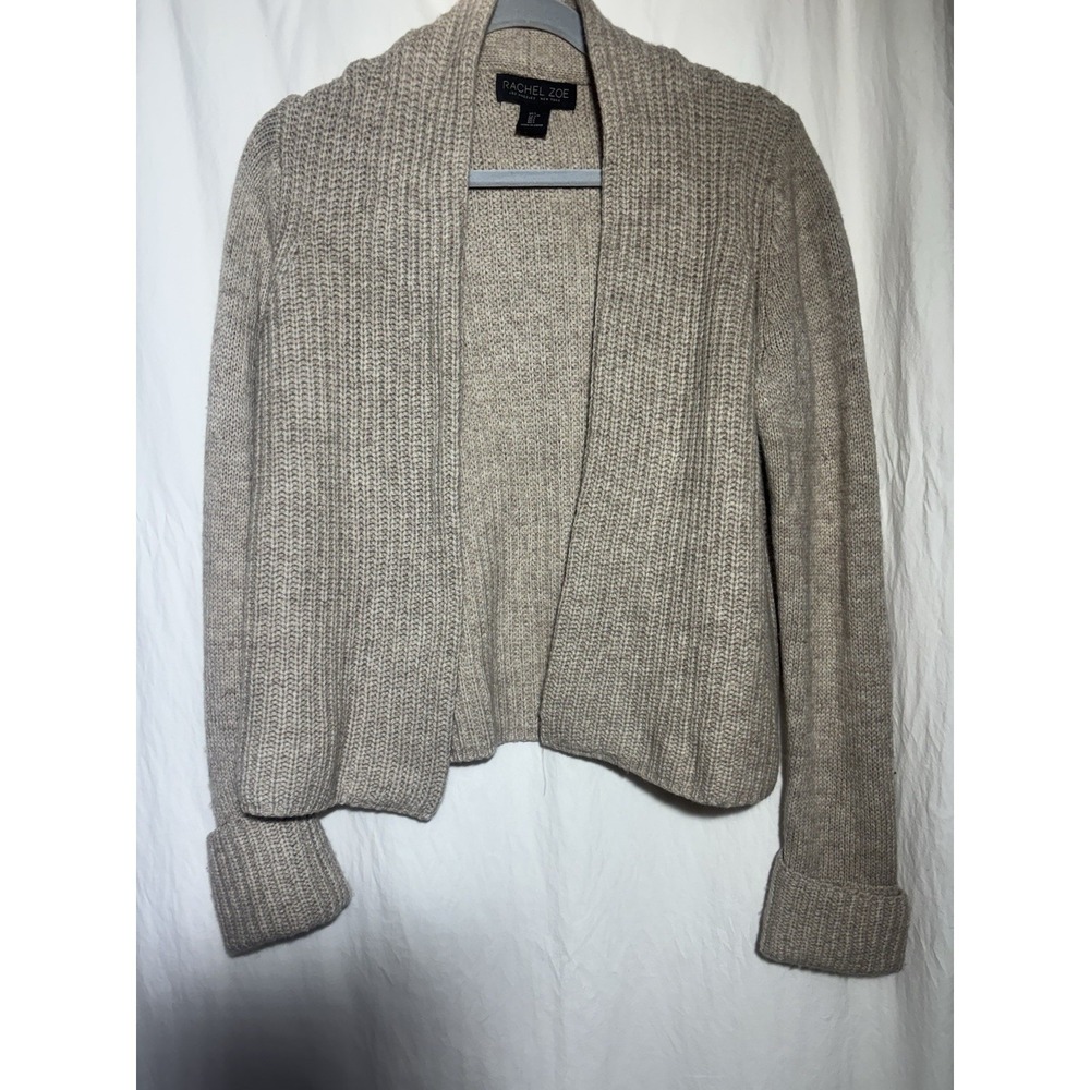 RACHEL ZOE Shawl Collar Knit Cardigan Wool Blend Beige Ladies Size Large‎ M7